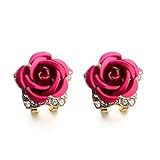 Forthery Stud Earrings, Women's Crystal Rose Rhinestone Earrings Fashion Woman Jewelry (Hot Pink)