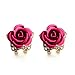 Sterling Silver Stud Earrings, Forthery Women's 925 Sterling Crystal Rose Rhinestone Earrings (Hot Pink)