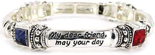 Silvertone Friend Family Theme Stretch Bracelet w/Gift Box Athena Brand