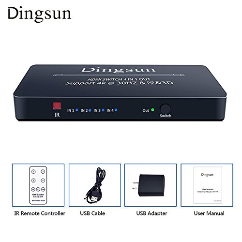 4 Port HDMI Switch, HDMI Switch 4 in 1 Out, HDMI Switch Remote, HDMI Switch Box Support PIP, 4K, 1080P, 3D (Black) - Thumbnail 7