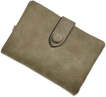 IFUNLE Womens Soft Leather Short Wallet Card Holder Change Cash Organized Large Capacity Zipper Buckle Travel Coin Purse with Detachable Wrist Strap (Army green)
