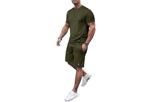 JMIERR Mens 2 Piece Outfits Casual T Shirts Short Sets Summer Tracksuits and Athletic Matching Set with Pockets
