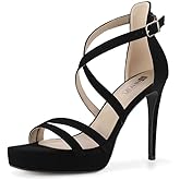 IDIFU IN4 Platform High Heels for Women Strappy Heeled Sandals Square Toe Heels Stiletto Heels Women's Wedding Party Bridal Sexy Dress Shoes Open Toe Heels