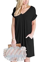 iGENJUN - Vestido de verano con mangas y cuello en V para mujer