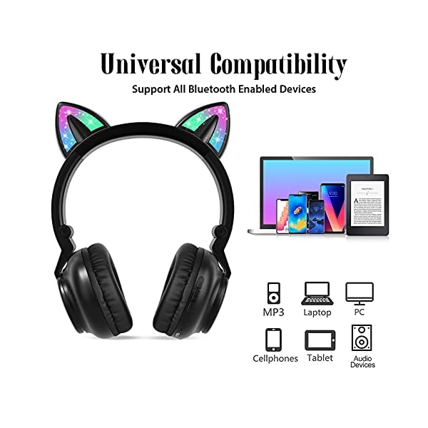Kids-Headphones-Wireless-Light-Up-Cat-Ear-Bluetooth-Headphones-Over-Ear-Childrens-Foldable-Headphones-wMicrophone-for-Amazon-Fire-TabletLaptopiPad-Black JYPS Kids Headphones Wireless Light Up Cat Ear Bluetooth Headphones Over Ear Childrens Foldable Headphones w/Microphone…