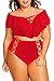 Kisscynest Women's Plus Size Swimwear 2 Piece High Waisted Swimsuit Ruffle Bikini Red 4XL