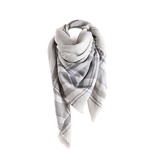 Surblue Warm Stylish Elegant British Style Color Blocking Plaid Shawl Scarf Blanket, Grey