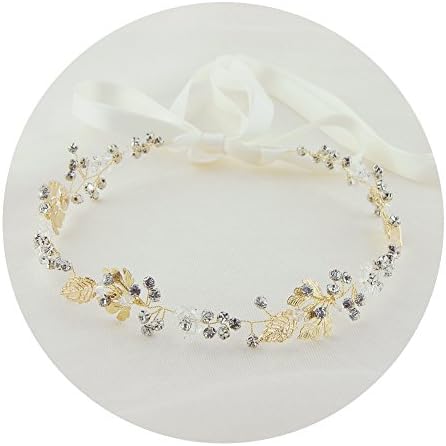 ULAPAN Wedding Hair Piece Wedding Hairband Crystals Bridal Hair Piece Hairband Wedding Headband with Ribbon (HP122)