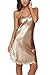 Original Kimono Women's Satin Nightgown Sexy V Neck Spaghetti Strap Nightdress Chemise Babydoll Lingerie Full Slips Sleepwear, Champagne S