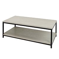 American Trails Studio Coffee Table with Solid Red Oak Top and Shelf, White Wash