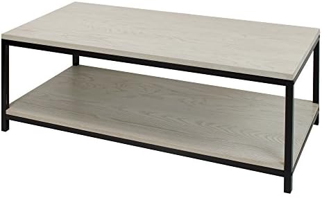 American Trails Studio Coffee Table with Solid Red Oak Top and Shelf, White Wash