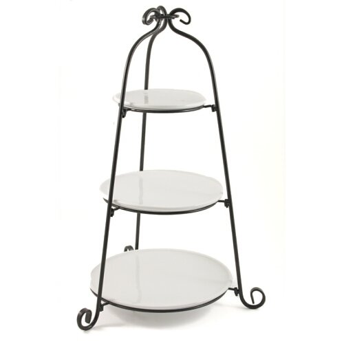 Three Tier Serving Stand with Porcelain Plates Pastry