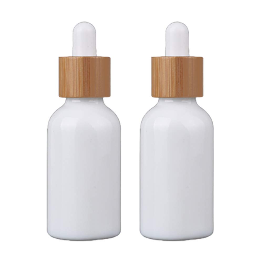 ConStore 2Pcs Porcelain Essential Oil Bottle with Glass Eye Droppers Vials Sample Vial with Bamboo Dropper Cap Empty Aromatherapy Lotion Perfume Bottles Refillable Cosmetic Container Vials Jars (30ml) : Beauty