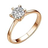 Yoursfs Ring Size 9 Unique Solitaire Cubic Zirconia CZ Engagement Ring 18K Rose Gold Plated Jewelry Rhinestone Promise Gift Ring