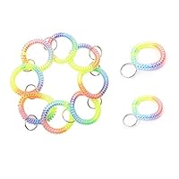 Ailifly 7 Pack Colorful Plastic Spiral Coil Wrist Band Key Ring Chain Flexible Spiral Coil Wristband (Bright Rainbow Color)