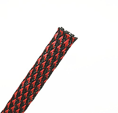 Wang-Data 50ft-1/2" Expandable Braided Sleeving â€“Black and red â€“cable management sleeve cord organizer for wrap & protect cables