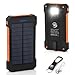 Solar Phone Charger, Grandbeing® 10000mAh Portable Battery Charger Outdoor Dual USB External Battery Pack Solar Power Bank with LED Light and Compass for iPhone iPad & Android Phones, Black Orange