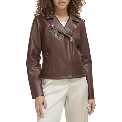 Levi's Women's Faux Leather Classic Asymmetrical Motorcycle Jacket (Standard & Plus Sizes), Chocolate Brown, Medium Image