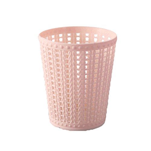 Desktop Trash Can Mini Trash Bin Plastic Rattan Hollow Countertop Trash Can Garbage Storage Bucket Wastebasket for Home or Office (Pink)