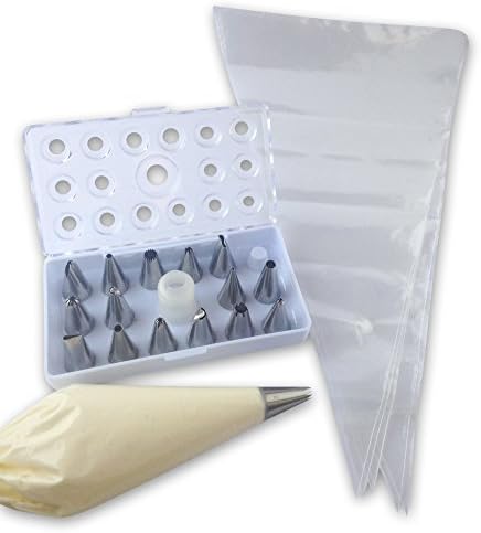 17 Piece Cake &amp; Cupcake Decorating Tips Kit Stainless Steel Icing Nozzles &amp; Set Of 16in Disposable Piping Bags For Frosting Cakes Pastry Cupcakes Cookies
