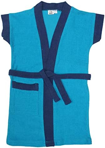 BUMZEE 100% Organic Terry Cotton Bath Robe/Bath Gown for Girls & Boys Kids Age 3-4 Years Blue Color (Peb2177D)