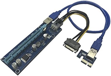 KECAG PCI-E Riser Adapter Card Powered PCIe VER 007 16x to 1x w/60cm USB 3.0 Extension Cable &amp; 6-Pin PCI-E to SATA Power Cable for Bitcoin Mining (1-pack)