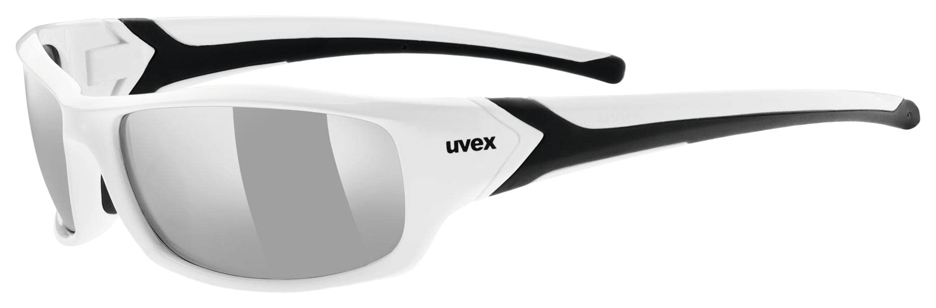 uvex Sportstyle 211 - Sports Sunglasses for Men and Women - Mirrored Lenses - Comfortable & Non-Slip - White Black/Silver - One Size