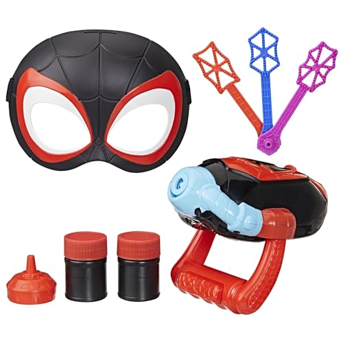 Spidey and his Amazing Friends Marvel Water-Webs Miles “Spin” Morales Electronic Bubble Slinger Role Play Set with Mask, Super Hero Toys for Kids,, Ages 3+ (Amazon Exclusive)