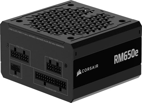 RM650e (2025) Fuente de alimentación ATX Totalmente Modular de bajo Ruido con Cable de 12V-2x6 - Compatible con ATX 3.1 y PCIe 5.1, eficiencia Cybenetics Gold, condensadores a 105°C - Negro