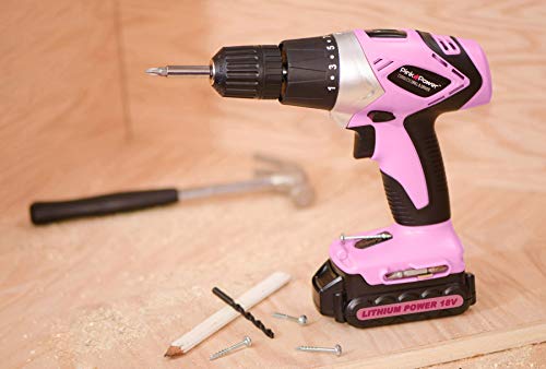 Pink Power PP181LI 18 Volt Lithium-Ion Cordless Electric Drill Driver Kit for Women- Tool Case, Drill Set, Battery & Charger (Certified Refurbished)