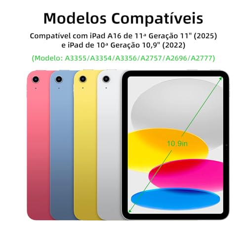 Capa com Teclado para iPad de 11ª Geração A16 (2025) / iPad de 10ª Geração de 10,9" (2022), Teclado Destacável com Touchpad, Retroiluminação de 7 Cores com Layout Português, Cinza