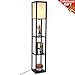 LED Shelf Floor Lamp - Albrillo Modern Standing Lamps for Living Room Bedrooms, Asian Wooden Frame, Tall Lights with Organizer Storage Display Shelves