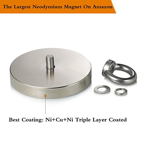 Wukong 1000LBS Pulling Force(453KG) Magnetic Grade N52 Round Neodymium Magnet with Eyebolt and Countersunk Hole Diameter 4.72INCH(120mm) Great for Magnetic Fishing-The Largest Magnet On Amazon