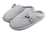 HomyWolf Women's Coral Fleece House Slipper Memory Foam Bedroom Slipper Clog With Cute Bowknot, Size US 7.5-8.5