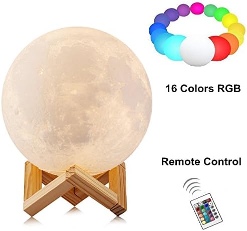 7.9 inch 3D Moon Lamp, Atglus 16 Colours RGB Moonlight USB LED Night Light Magical Lunar Table Lamp with Remote Control & Wooden Holder & Gift Box for Home Decorative Gift