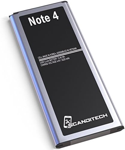 Replacement Battery for Note 4 by ScandiTech - New 3.85V 3220mAh Li-ion NFC Battery - Works with All Samsung Galaxy Note4 Carriers - Spare / Extra Backup Battery For N910 w/ Fast Charge - 1 Year Warr