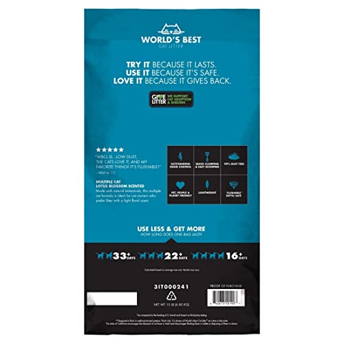 WORLD'S BEST CAT LITTER Multiple Cat Lotus Blossom Scented 15 Pounds on