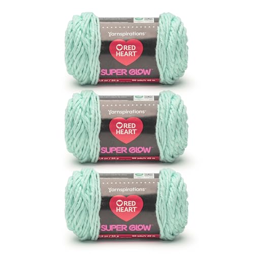 Red Heart Super Glow Spectral Seafoam Yarn - 3 Pack of 1.8oz/50g - 100% Polyester - #4 Worsted (Medium) - 50 Yards - Knitting/Crochet