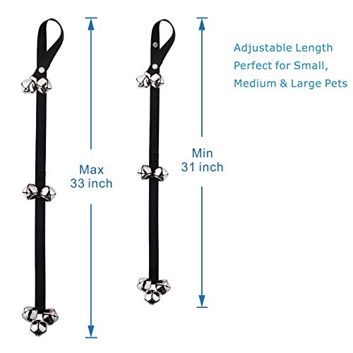 Roysili Dog Door Bell 2 Pack Dog Training Bells for Door Adjustable Potty Bells with 7 Extra Loud Bells for Training Housebreaking Black (with Free Bonus Poop Bag Holder) - Thumbnail 2