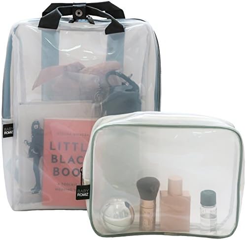 Clear Baby Diaper Bag Backpack/Child School Tote with Matching Travel Toiletry/Pencil Case, Easy-Clean Waterproof PVC Transparent Large Main Compartment. Reinforced Straps -Security/Sporting Events