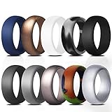 Fynix Silicone Wedding Ring for Men, 10 Pack Affordable Silicone Rubber Wedding Bands Durable Comfortable Antibacterial Rings, Black White Blue Silver Gray