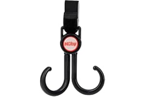 Nuby Double Stroller Hook, Adjustable Hook, Black or Grey