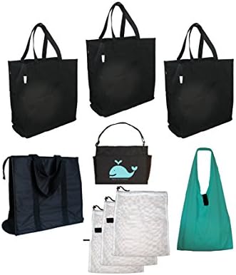 Esse Premium Reusable Folding Grocery Bag Set with Tote (3 gro,1 ins,1 shop,3 prod,tote, Save the Humans)