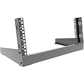 JINGCHENGMEI 4U Desktop Network Rack 19 inches Small Open Frame Rack 2 Post Free-Standing Tabletop Rack for Server, Patch Panel, Data, AV, IT,Studio or Networking Equipments (4U)