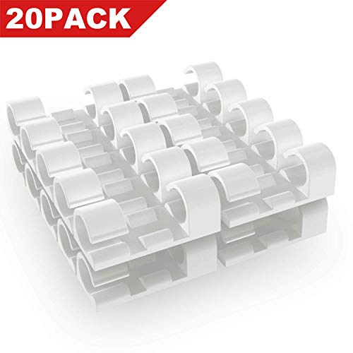 XIAOXI Cable Clips with Strong Self-Adhesive Pads | Tidy and Organise Cords and Wires | Black | Set of 20 (White)