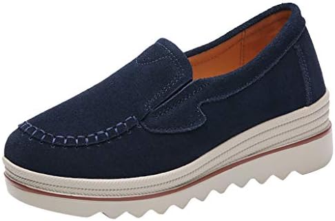 QueenMMCasual Comfort Loafers for Women Lightweight Leather/Suede Slip-On Round Toe Wedge Sneakers Walking Shoes