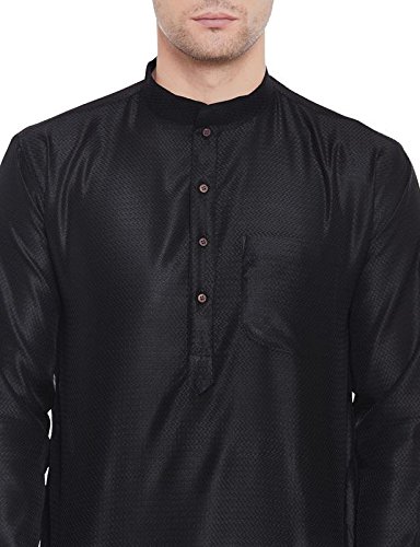 very me men black colour chevron dupion kurta pyjama set