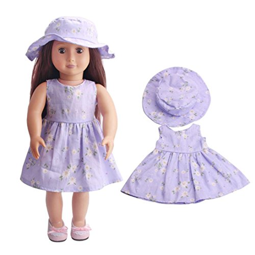 PrettyW Doll Clothes for 18 Inch Dolls - Summer Dress Skirt + Sun Hat for 18 inch American Girl Dolls Generation D