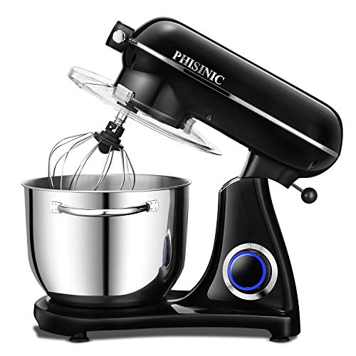 Robot Pâtissier Multifonctions de Cuisine, PHISINIC 6.5L 1800W Puissant, Métalique, Mixeur Batteur sur Scole, avec Batteur, Fouet, Crochet Pétrin (Noir)