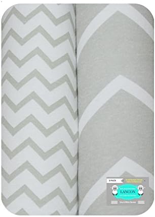 LANCON Kids Baby Crib Sheets, Toddler Bedding Sheets 2 Pack of Ultra Soft, Premium 100% Jersey Knit Cotton Fitted Sheets (Gray & White Chevron)